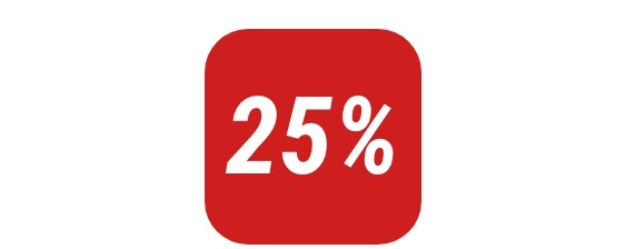 Icon mit „25 %“ zur Hervorhebung eines Preisnachlasses.