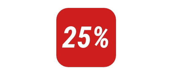 Icon mit „25 %“ zur Hervorhebung eines Preisnachlasses.