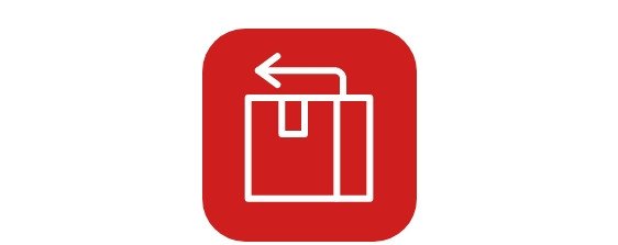 Icon eines Pakets mit Rückpfeil zur Kennzeichnung von Rückgabe oder Retoure.