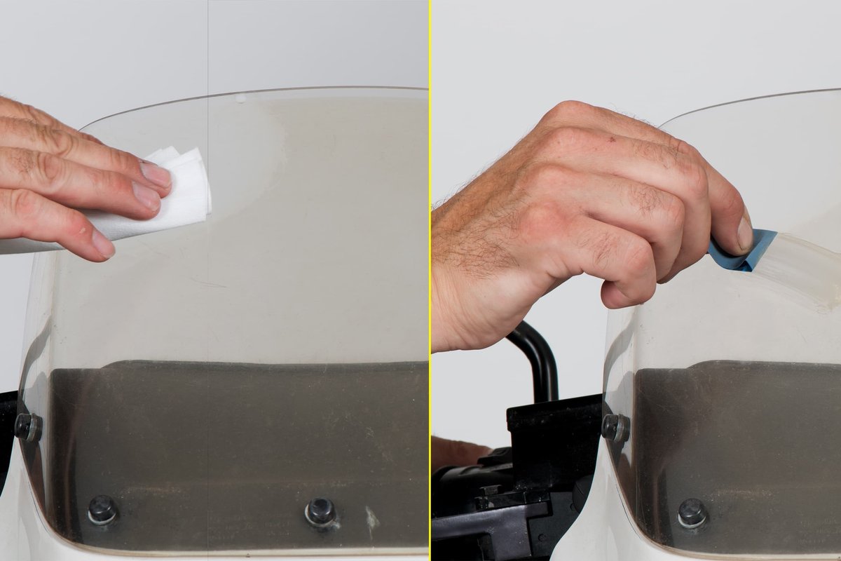 Le cas échéant, effectuez au préalable un ponçage humide, puis polissez vigoureusement avec de l'éliminateur de rayures acrylique