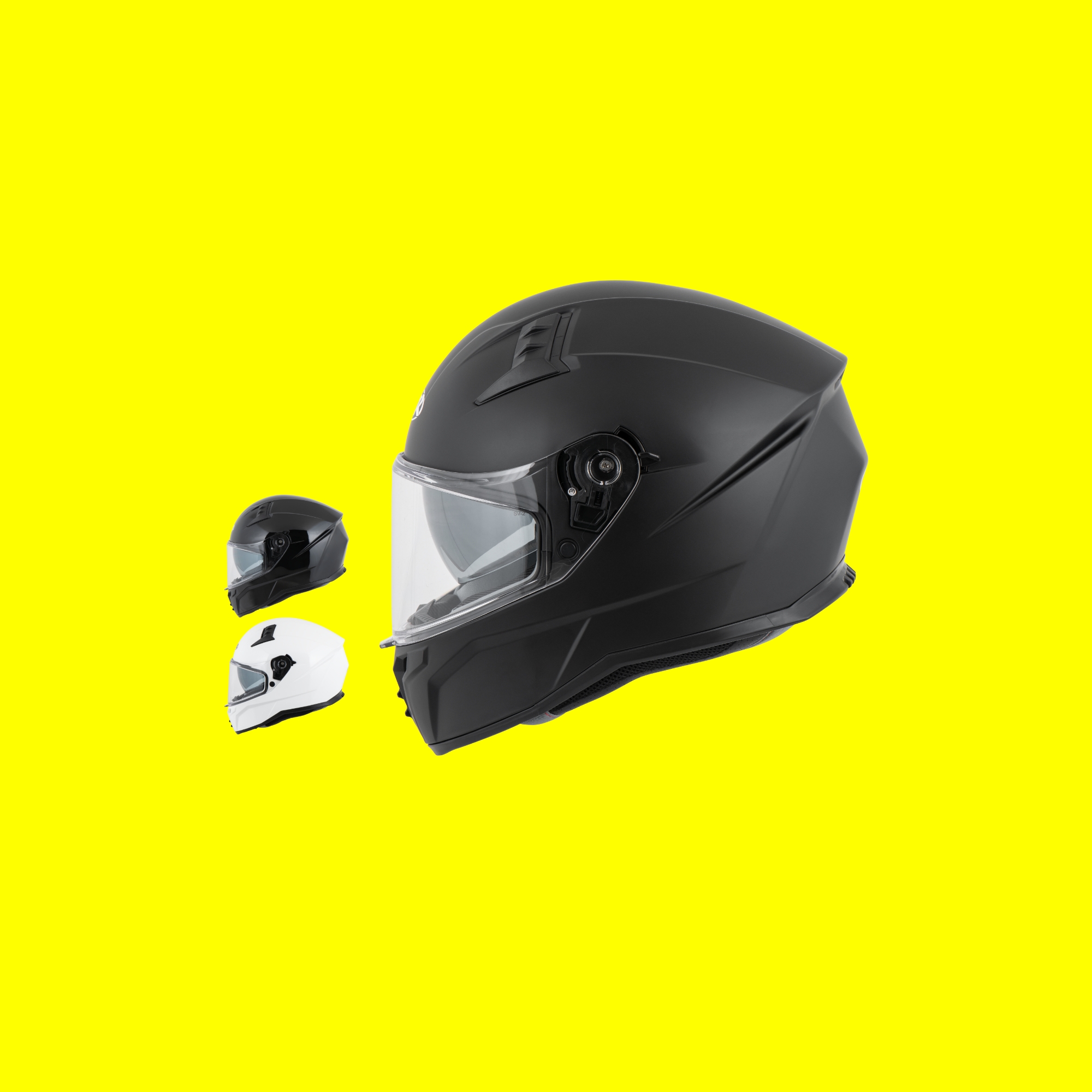 MTR Kracher S-4 Integralhelm in Schwarz mit klarem Visier, dargestellt in Schwarz und Weiß