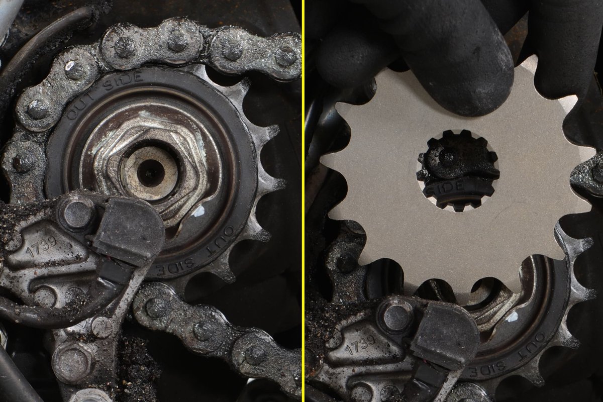 Step 2, Fig. 1: New and worn sprockets